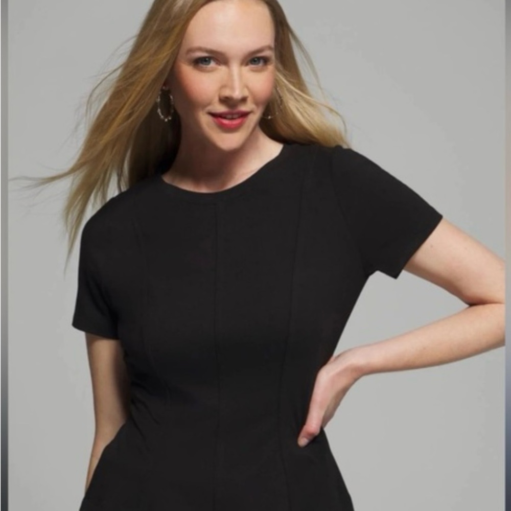 White House Black Market Black Peplum Short Sleeve Blouse